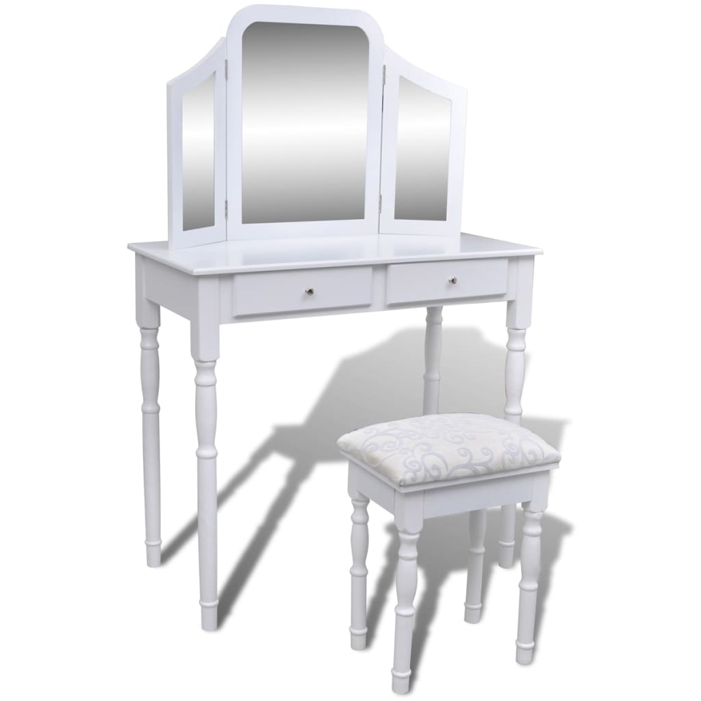Toletta 3-IN-1 Con Specchio Sgabello E 2 Cassetti Bianca