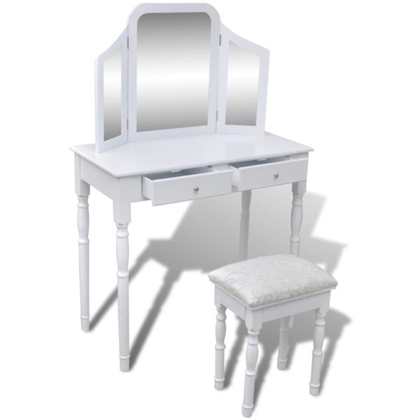 Toletta 3-IN-1 Con Specchio Sgabello E 2 Cassetti Bianca - Image 3