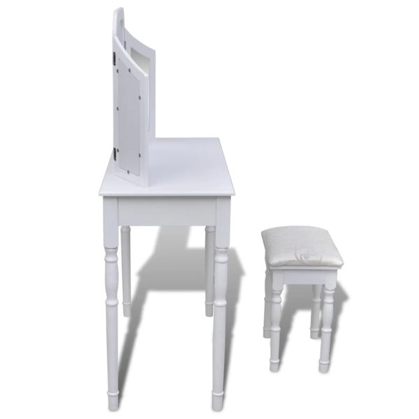 Toletta 3-IN-1 Con Specchio Sgabello E 2 Cassetti Bianca - Image 4
