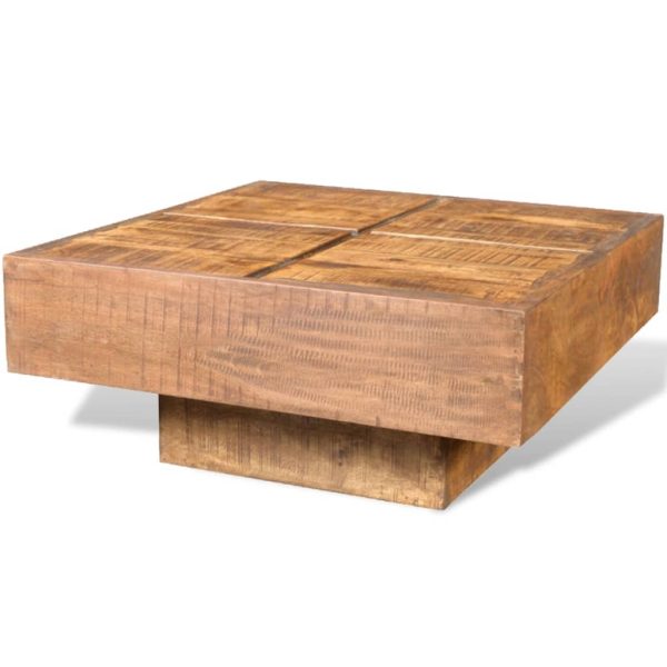 Tavolino Da Salotto Marrone Quadrato In Legno Massello Di Mango - Image 4