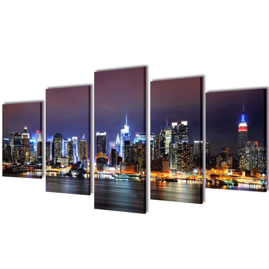 Set Stampa Su Tela Da Muro Panorama New York A Colori 200x100cm