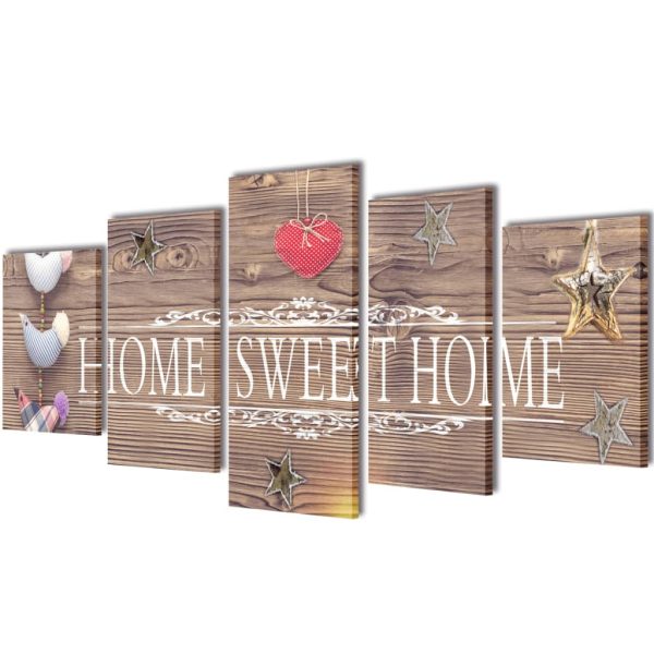 Set Stampa Su Tela Da Muro 5 Pz Home Sweet Home 100 X 50 cm
