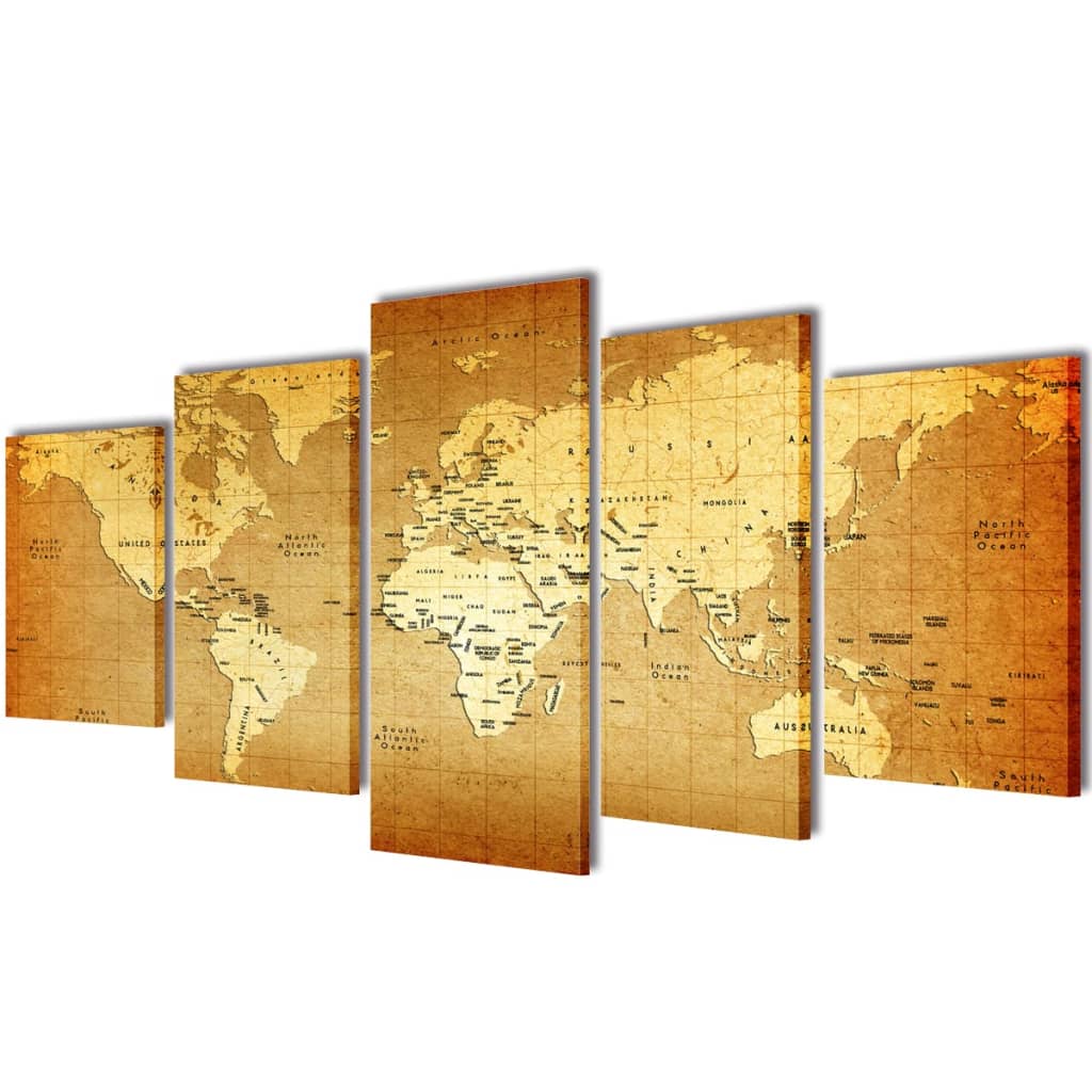Set Stampa Su Tela Da Muro Mappa Del Mondo 200 X 100 cm