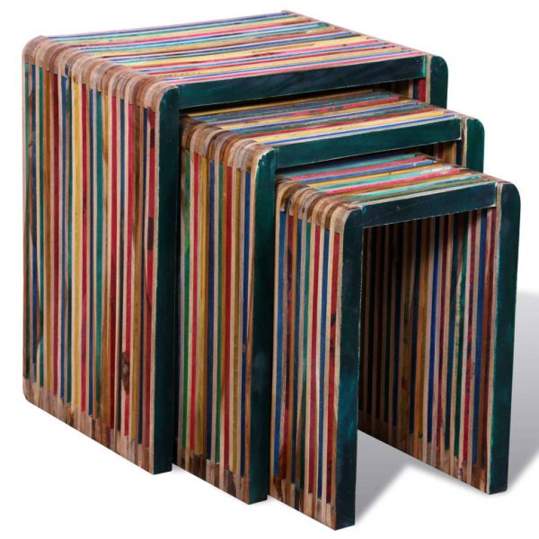 Tavoli Impilabili Set 3 Pz In Teak Di Recupero Colorato - Image 3