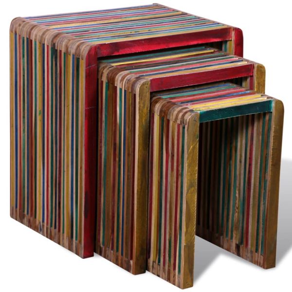 Tavoli Impilabili Set 3 Pz In Teak Di Recupero Colorato - Image 4