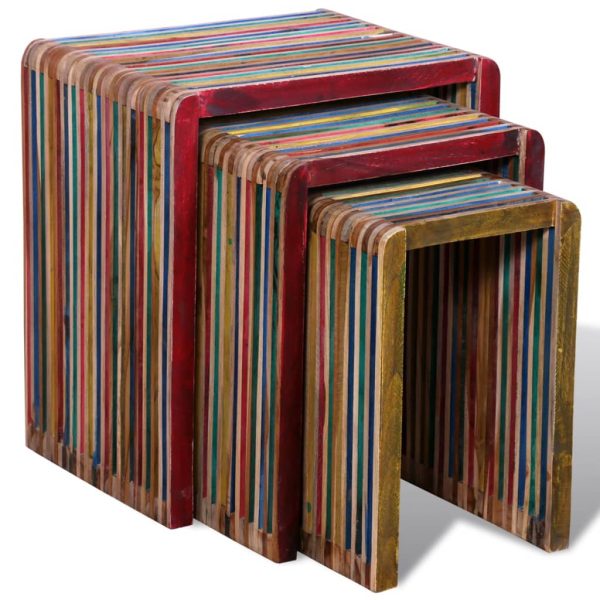 Tavoli Impilabili Set 3 Pz In Teak Di Recupero Colorato - Image 5