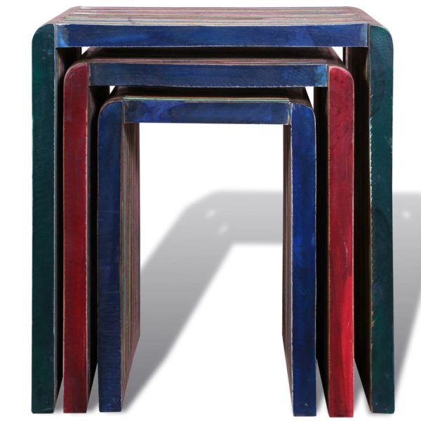 Tavoli Impilabili Set 3 Pz In Teak Di Recupero Colorato - Image 6