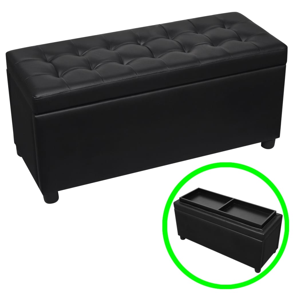 Sgabello Con Contenitore In Pelle Artificiale Nero
