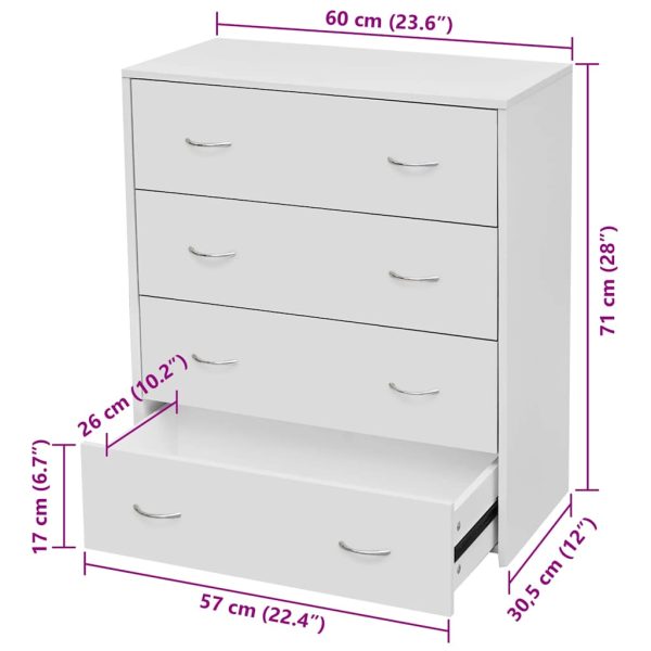 Credenza Con 4 Cassetti 60x30,5x71 Cm Bianca - Image 6