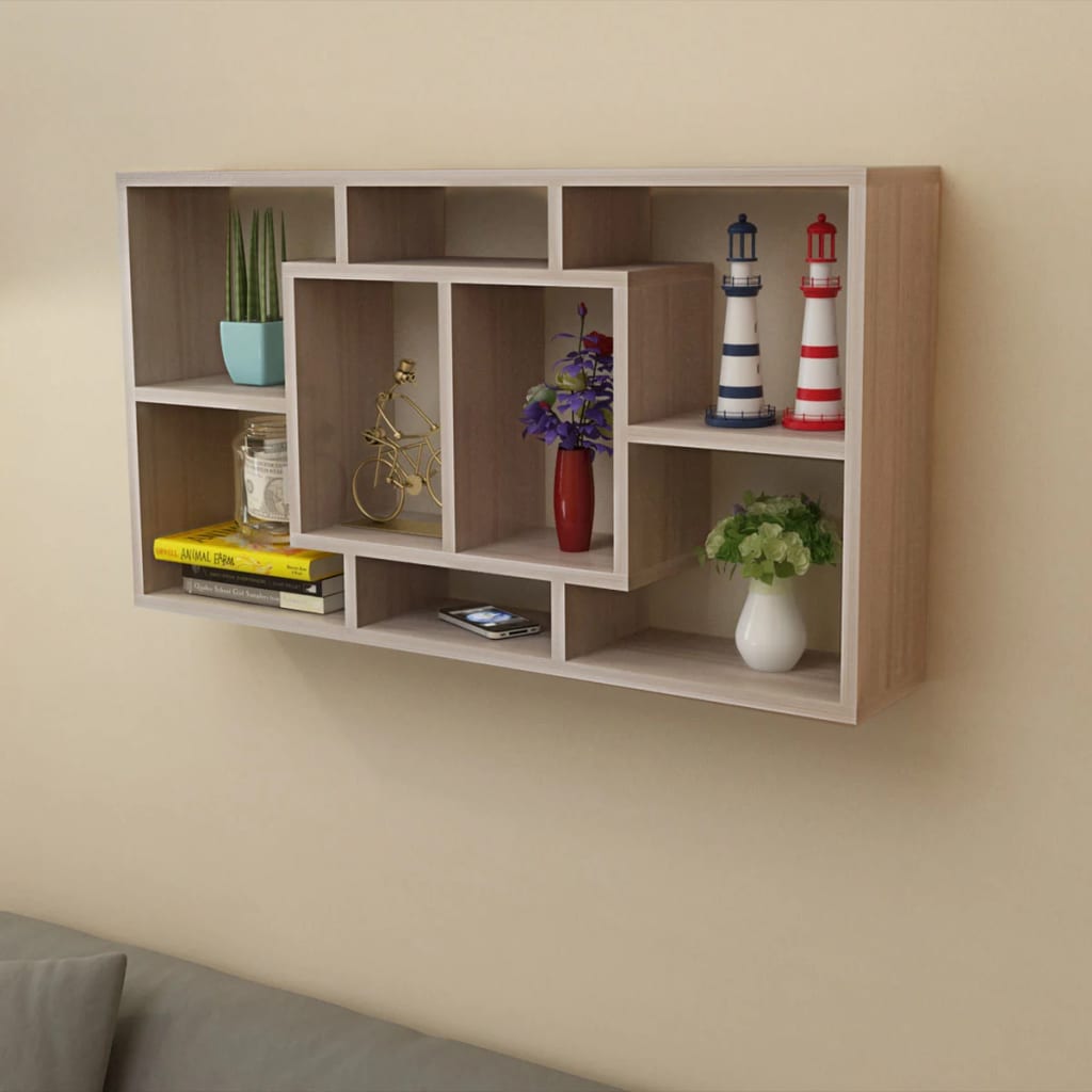 Espositore Da Parete Pensile 8 Scomparti Color Rovere