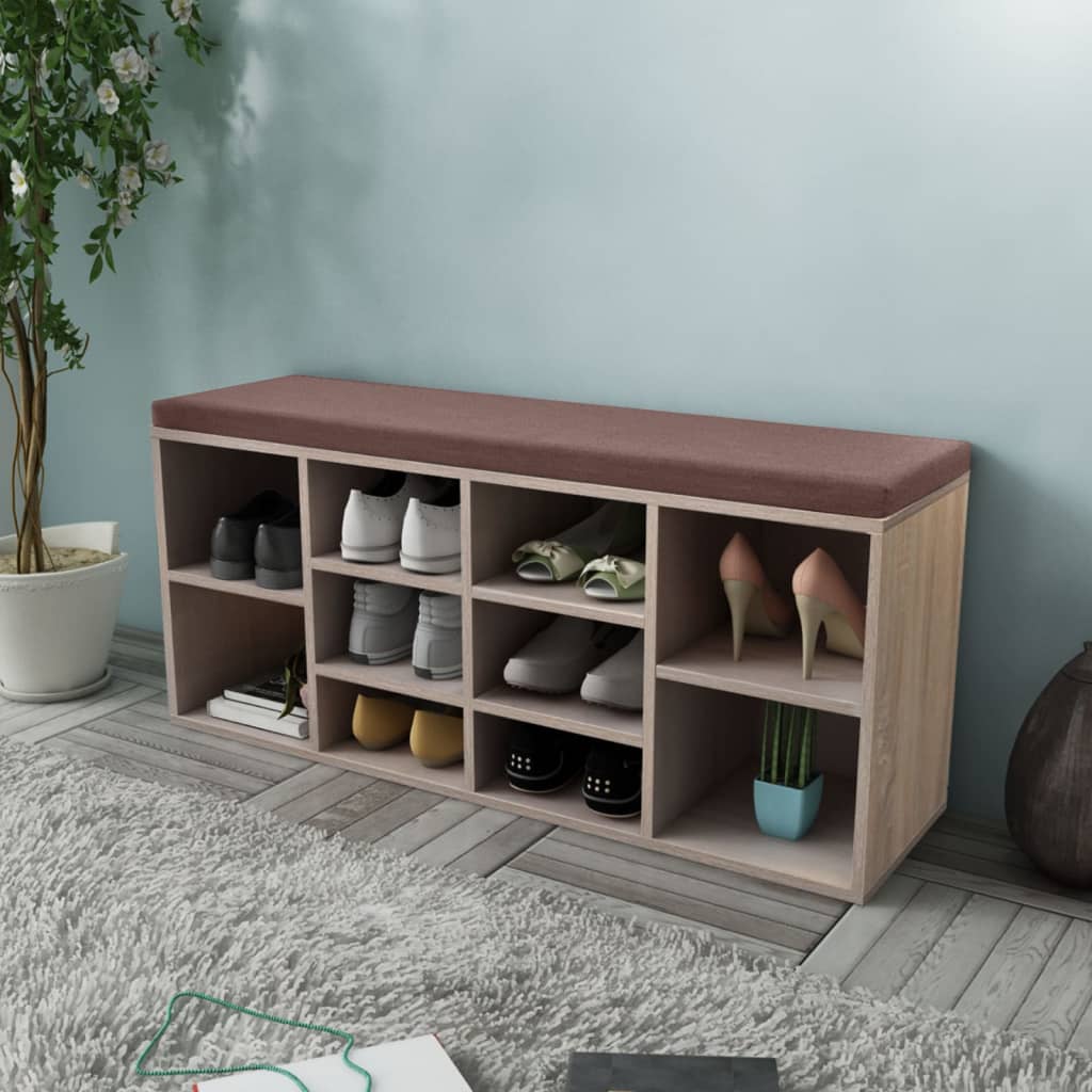 Panchina Con Scarpiera Con 10 Scomparti Colore Rovere