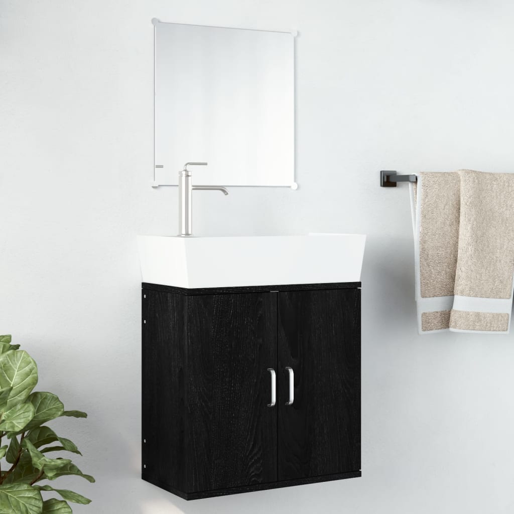 Set Mobili Da Bagno 2 Pz Nero In Legno Multistrato