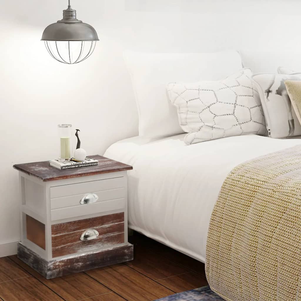 Comodini 2 Pz Marrone E Bianco