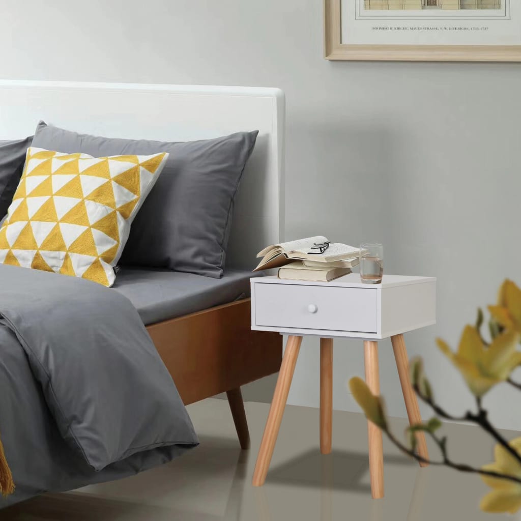 Comodini Set 2 Pz In Massello Di Pino 40x30x61 Cm Bianchi