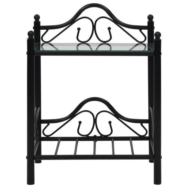 Comodini Set 2pz In Acciaio E Vetro Temperato 45x30,5x60cm Nero - Image 3