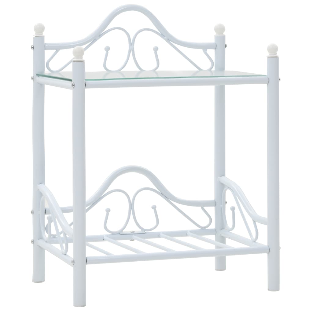 Comodino In Acciaio E Vetro Temperato 45x30,5x60cm Bianco