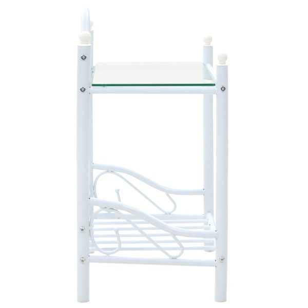 Comodino In Acciaio E Vetro Temperato 45x30,5x60cm Bianco - Image 3