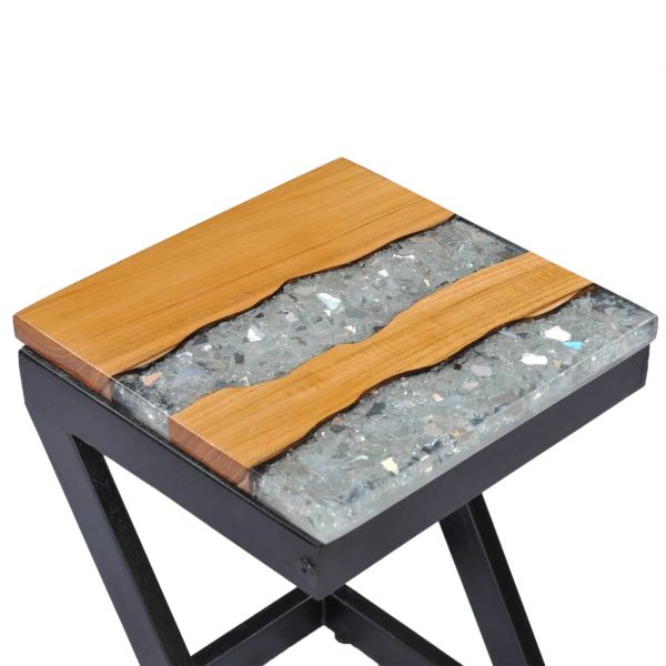 Tavolino Salotto 30x30x50 Cm Legno Massello Teak E Poliresina - Image 6