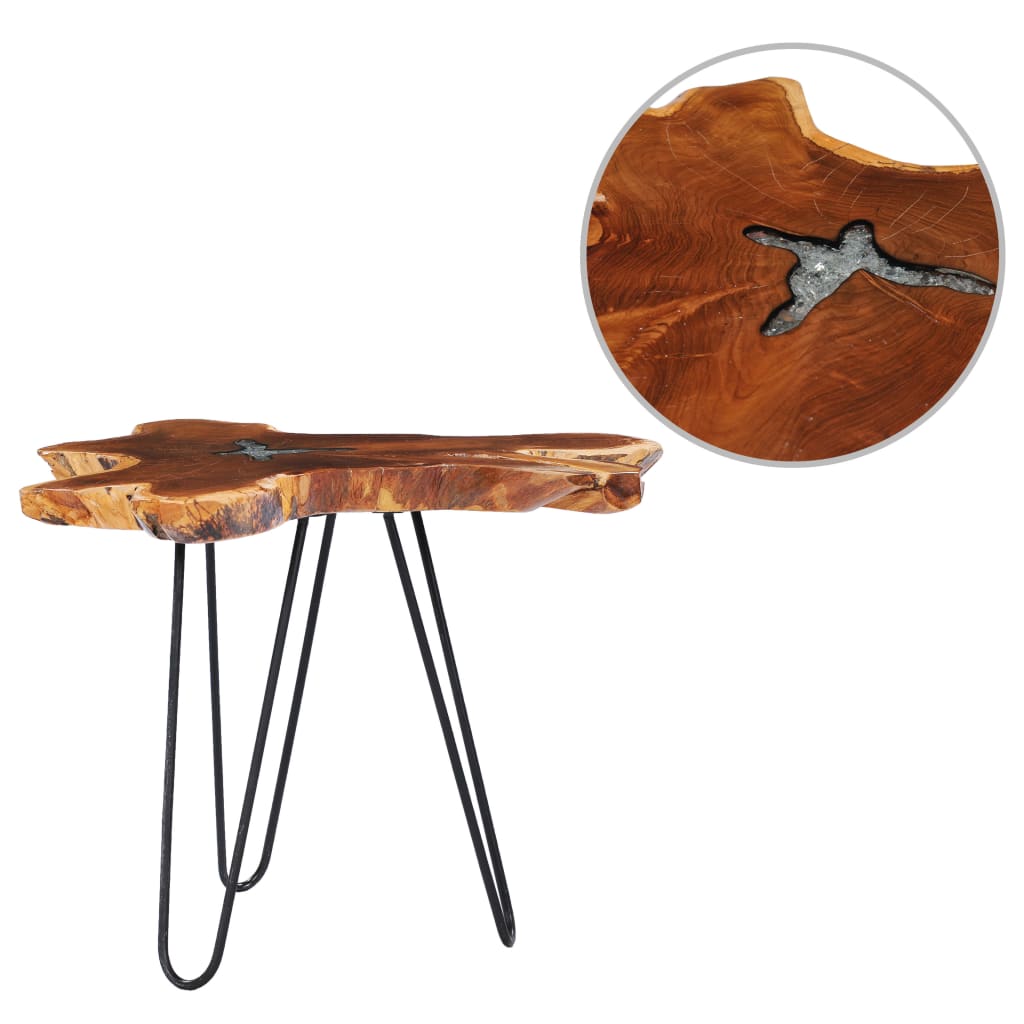 Tavolino Da Salotto 70x45 Cm Legno Massello Teak E Poliresina