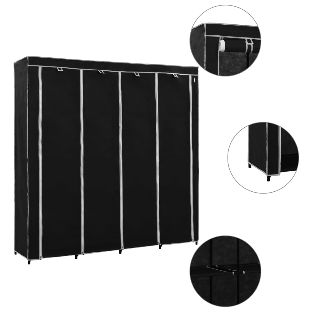 Guardaroba Con 4 Scomparti Nero 175x45x170 cm