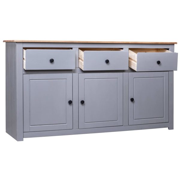 Credenza Grigia 135x40x80 Cm In Legno Massello Di Pino Panama - Image 3