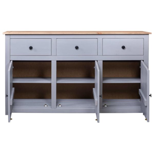 Credenza Grigia 135x40x80 Cm In Legno Massello Di Pino Panama - Image 4