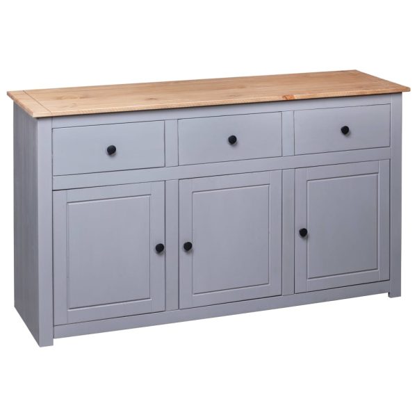 Credenza Grigia 135x40x80 Cm In Legno Massello Di Pino Panama - Image 5