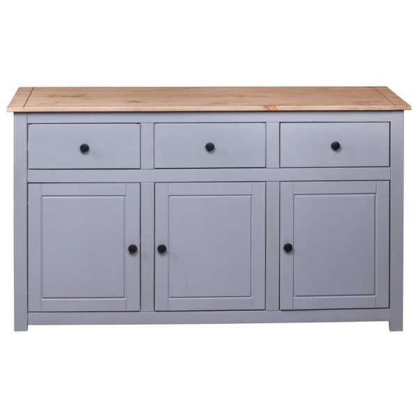 Credenza Grigia 135x40x80 Cm In Legno Massello Di Pino Panama - Image 6