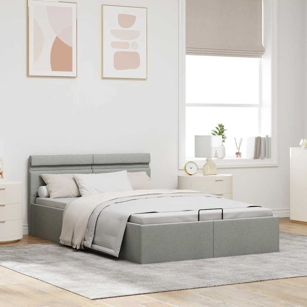 Giroletto Con Contenitore E Led Grigio Chiaro Tessuto 140x200cm - Image 4