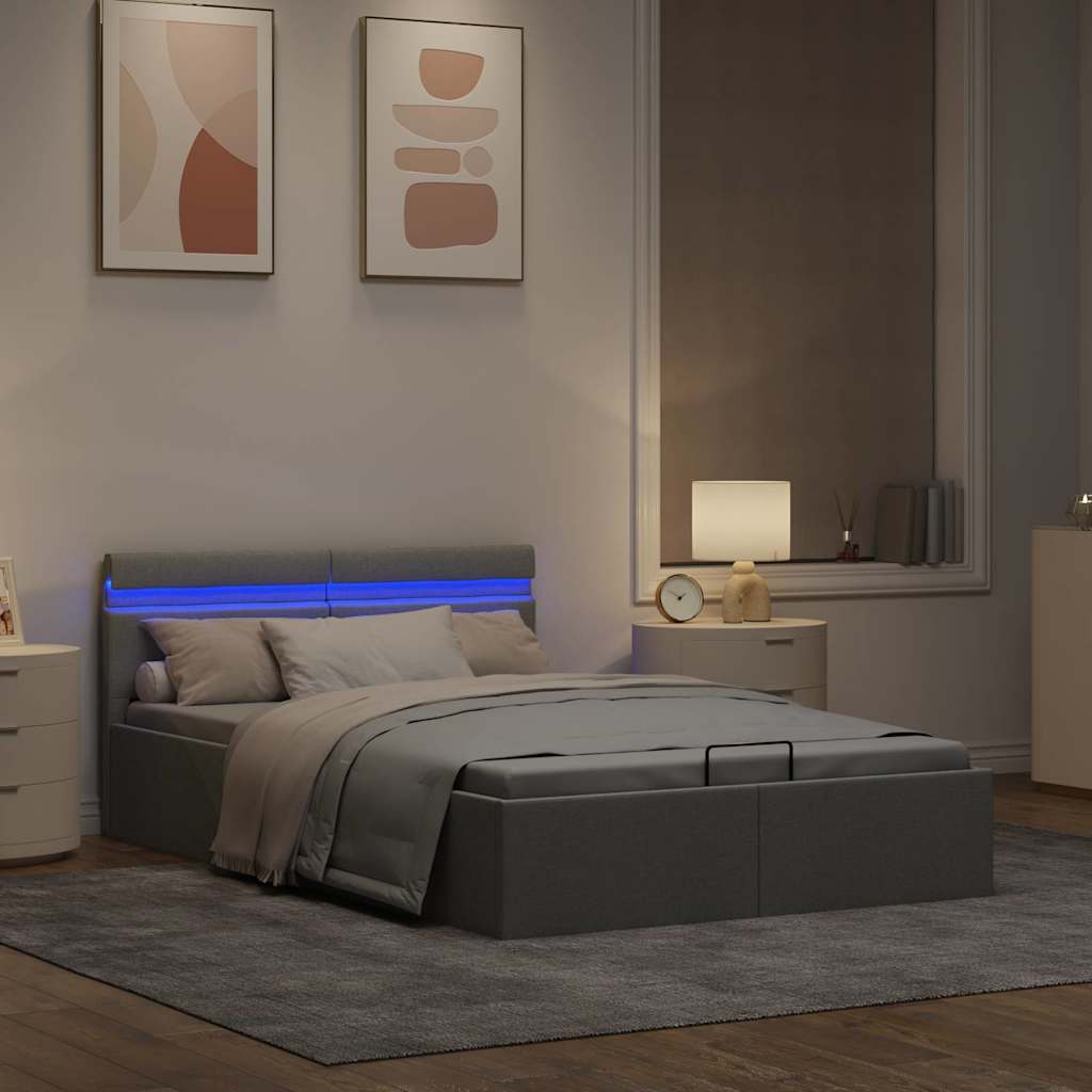 Giroletto Con Contenitore E Led Grigio Chiaro Tessuto 140x200cm - Image 5