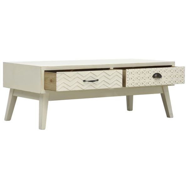 Tavolino Salotto 2 Cassetti Intagliati Grigio 110x50x40cm Legno - Image 3
