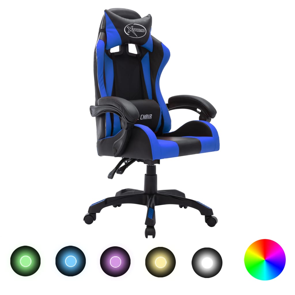 Sedia Da Gaming Con Luci A Led Rgb Blu E Nera In Similpelle