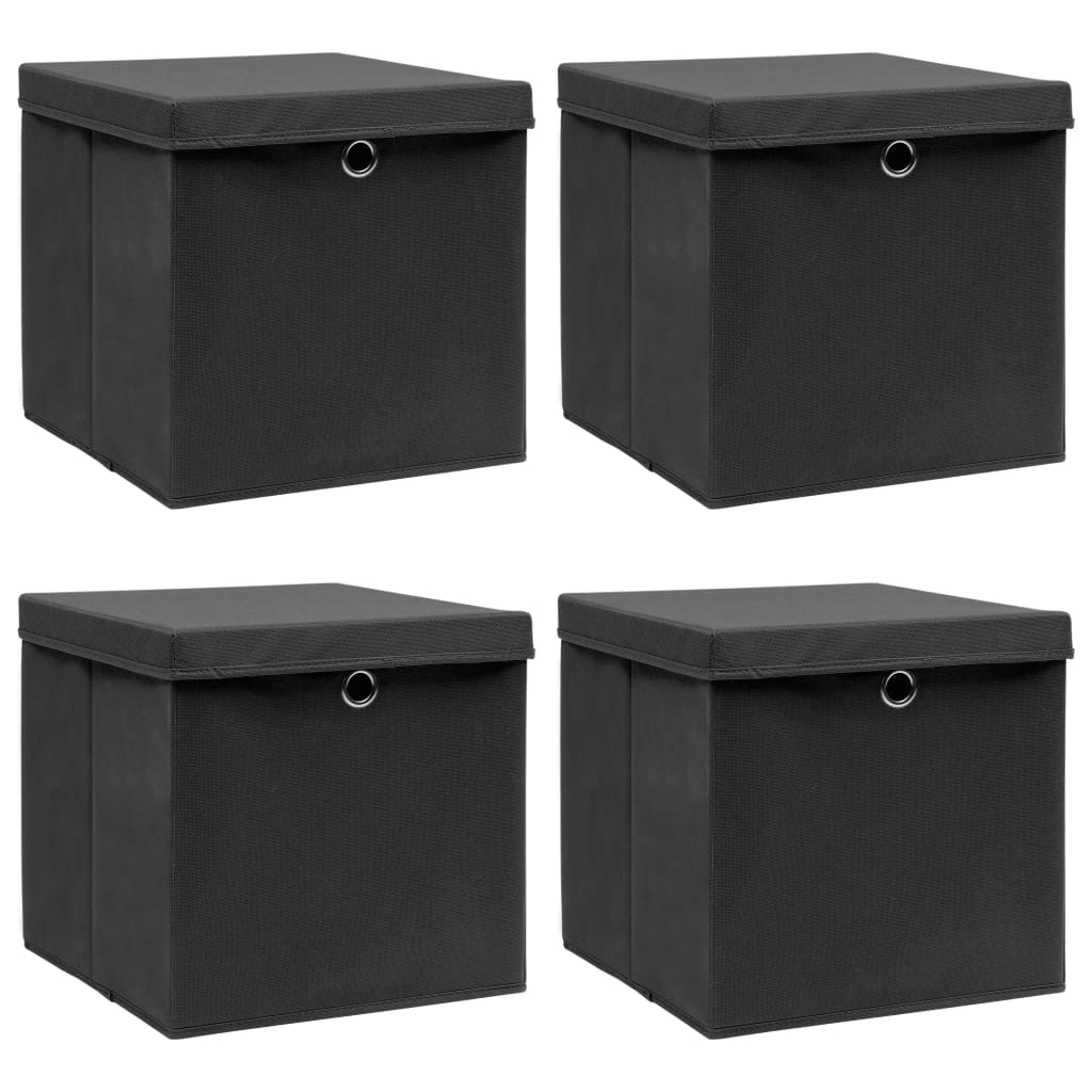 Scatole Portaoggetti Con Coperchi 4pz Neri 32x32x32 Cm Tessuto