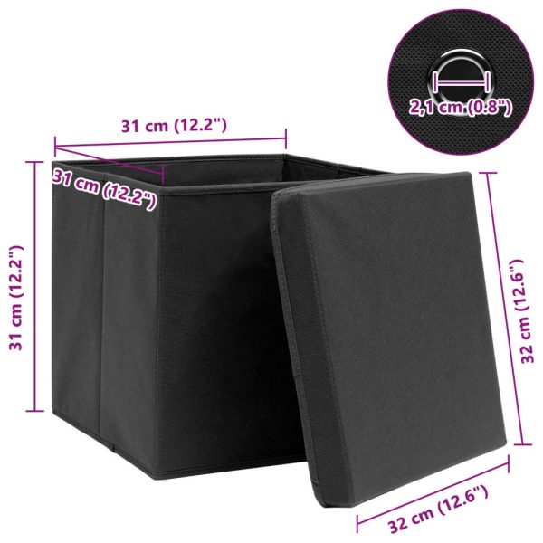 Scatole Portaoggetti Con Coperchi 4pz Neri 32x32x32 Cm Tessuto - Image 6