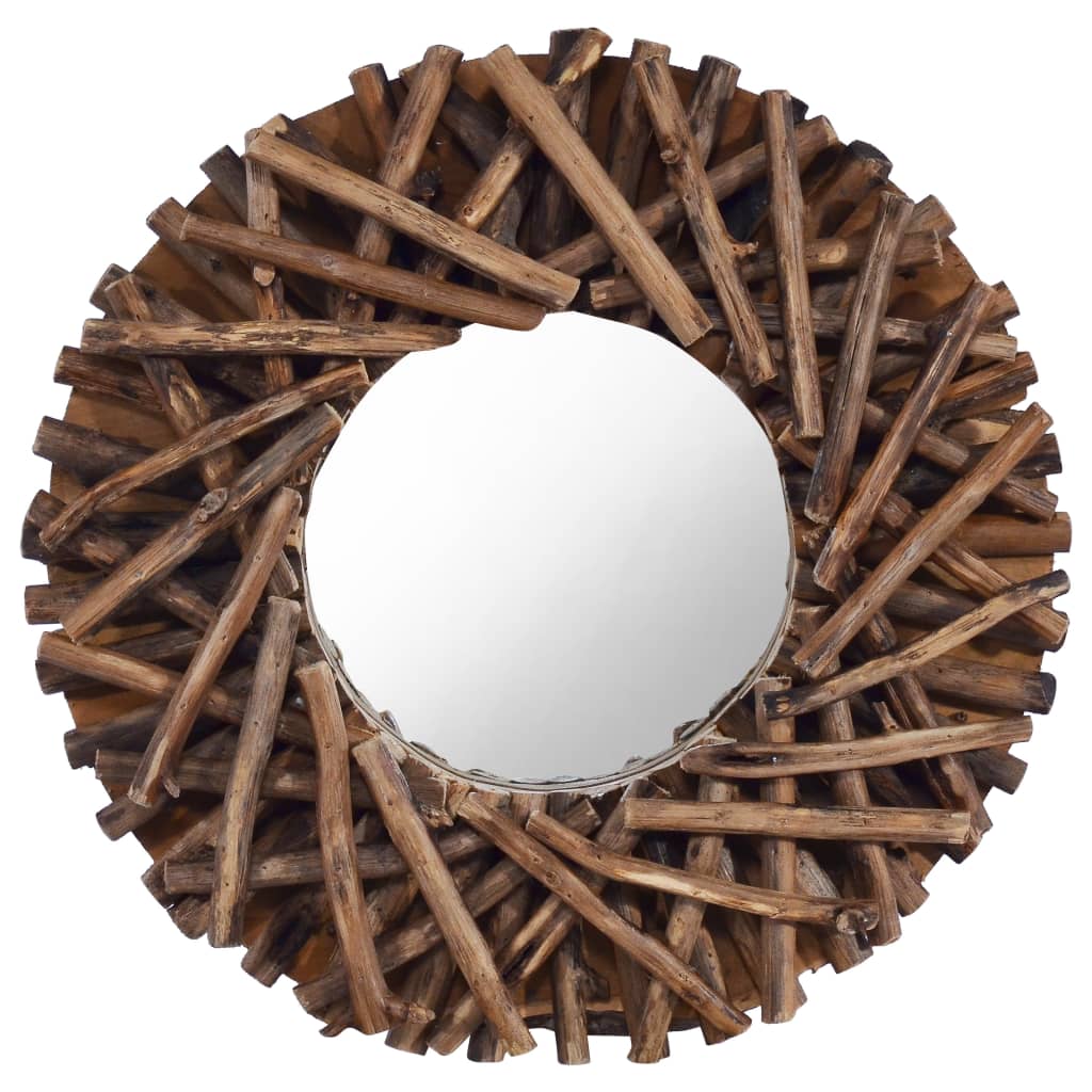 Specchio Da Parete 40 Cm In Legno Di Teak Rotondo