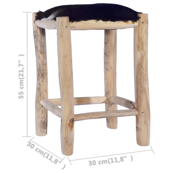 Sgabello Da Bar In Vera Pelle Di Capra E Legno Massello Di Teak - Image 4
