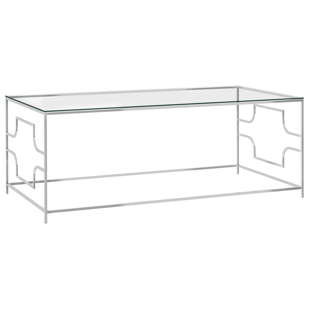 Tavolino Da Caffè Argento 120x60x45 Cm In Acciaio Inox E Vetro