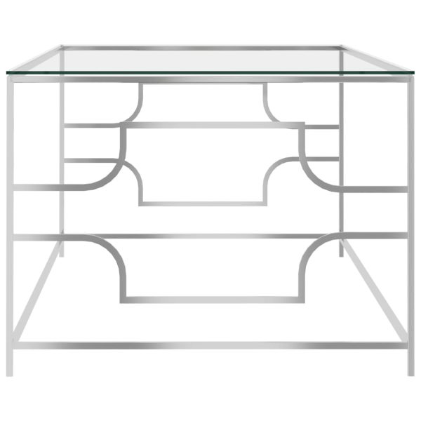 Tavolino Da Caffè Argento 120x60x45 Cm In Acciaio Inox E Vetro - Image 3