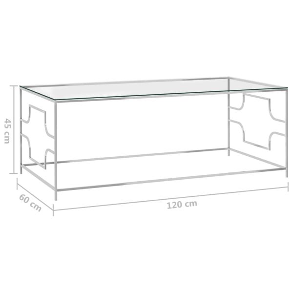 Tavolino Da Caffè Argento 120x60x45 Cm In Acciaio Inox E Vetro - Image 4