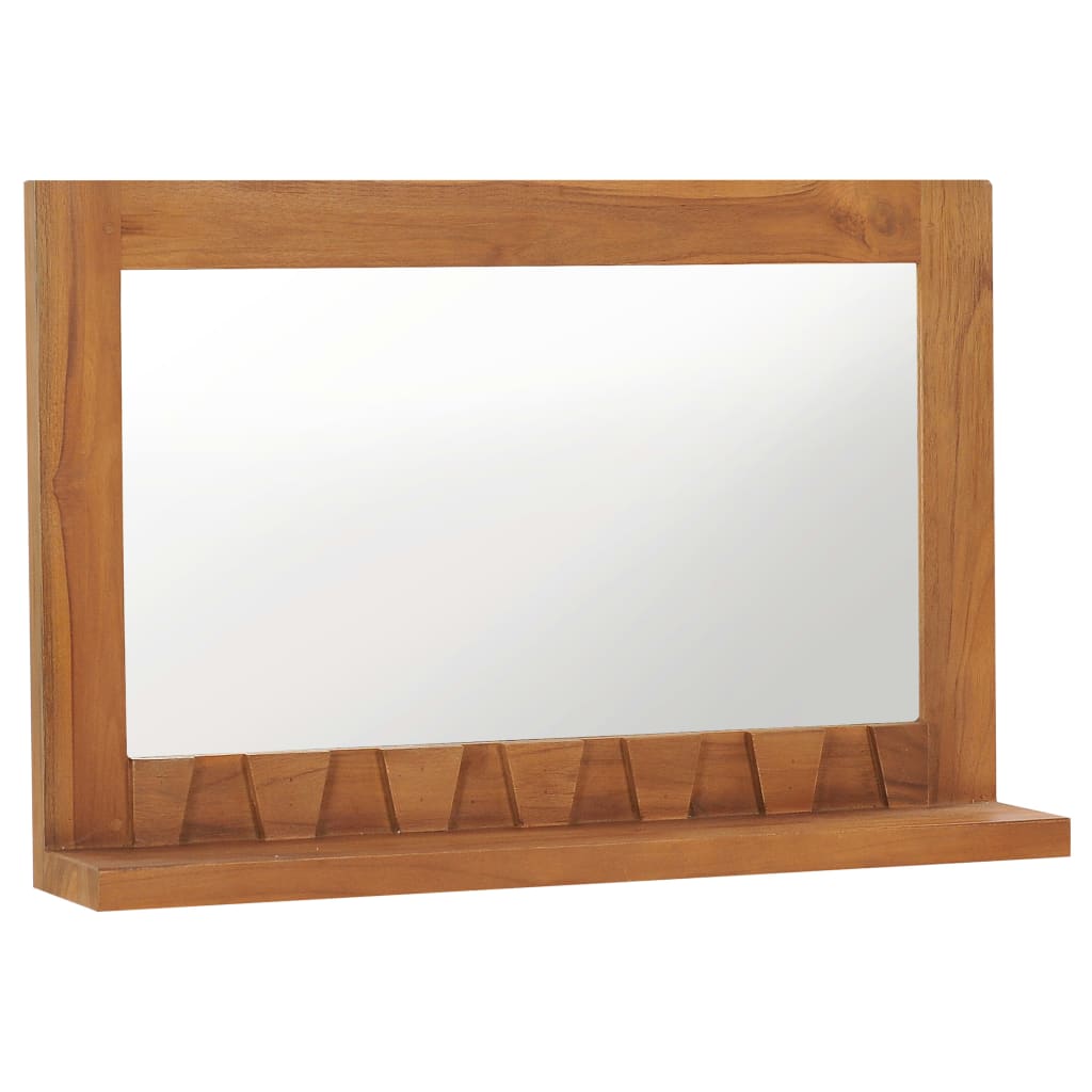 Specchio Da Parete Con Mensola 60x12x40 Cm In Massello Di Teak