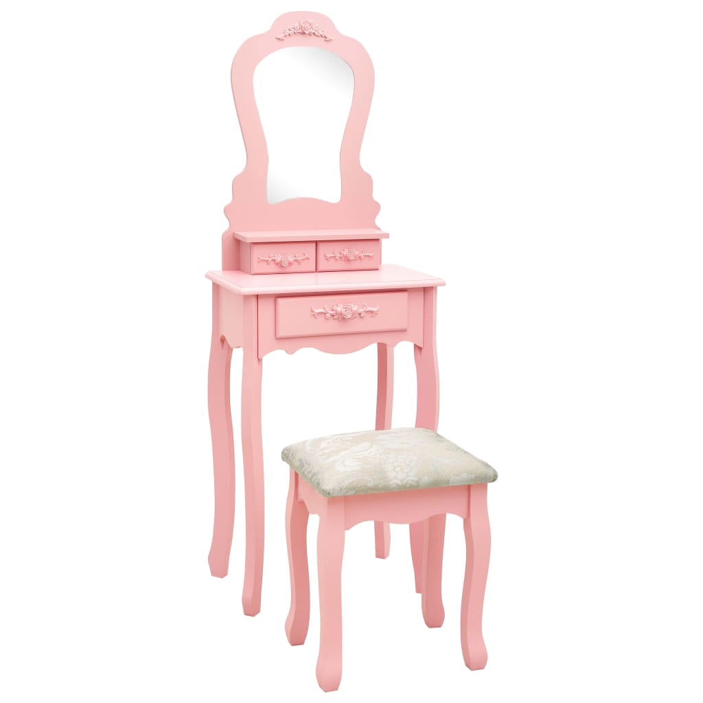Tavolo Da Trucco Con Sgabello Rosa 50x59x136 Cm Legno Paulownia
