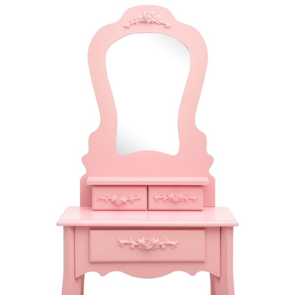 Tavolo Da Trucco Con Sgabello Rosa 50x59x136 Cm Legno Paulownia - Image 6