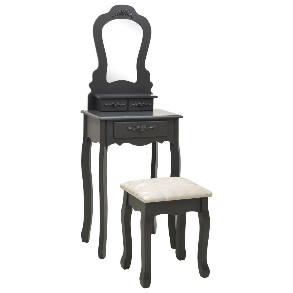 Tavolo Da Trucco E Sgabello Grigio 50x59x136 Cm Legno Paulownia