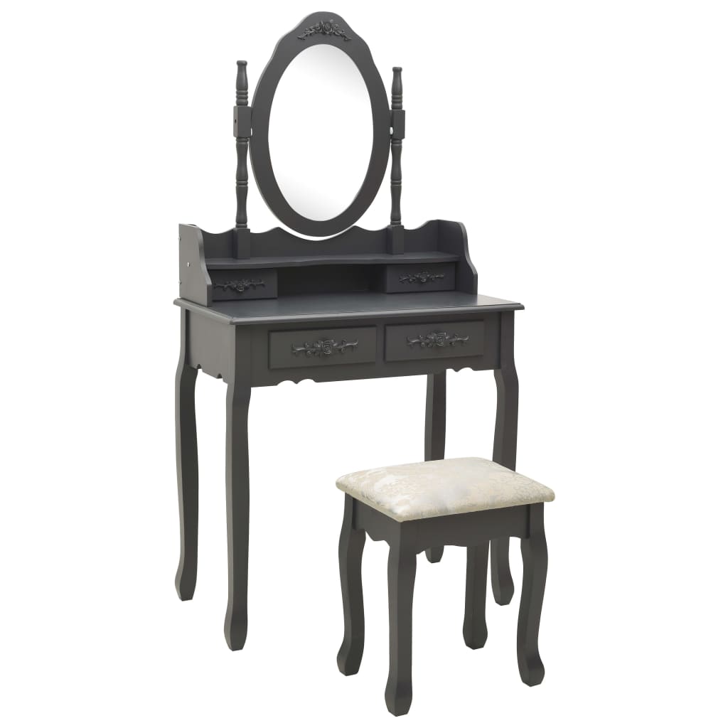 Tavolo Da Trucco E Sgabello Grigio 75x69x140 Cm Legno Paulownia
