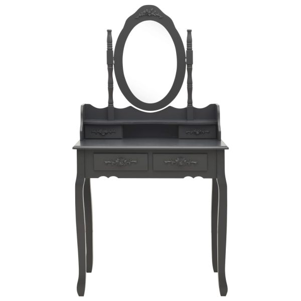 Tavolo Da Trucco E Sgabello Grigio 75x69x140 Cm Legno Paulownia - Image 3