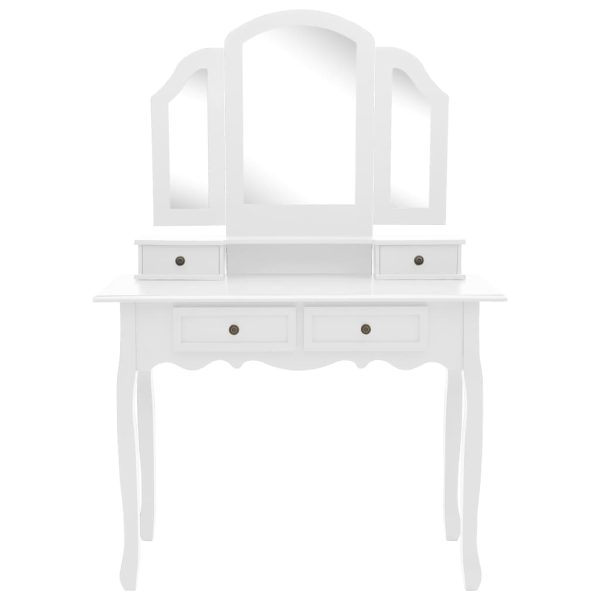 Tavolo Da Trucco E Sgabello Bianco 100x40x146cm Legno Paulownia - Image 3