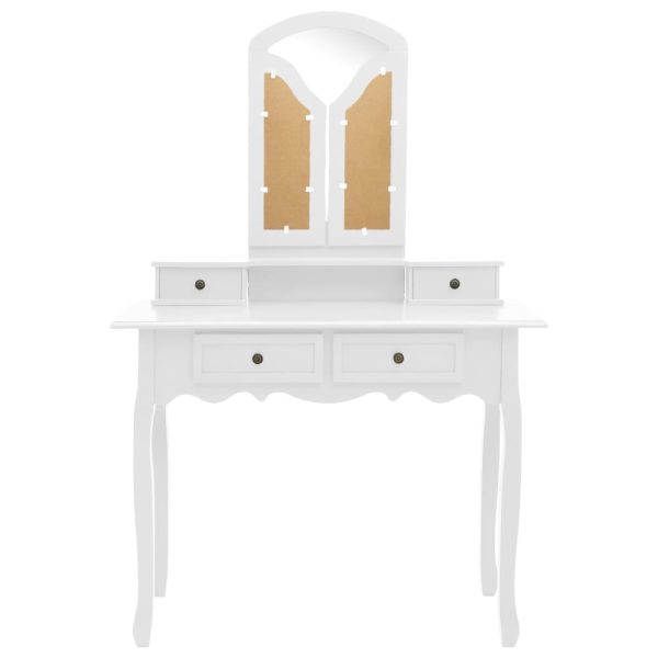 Tavolo Da Trucco E Sgabello Bianco 100x40x146cm Legno Paulownia - Image 4