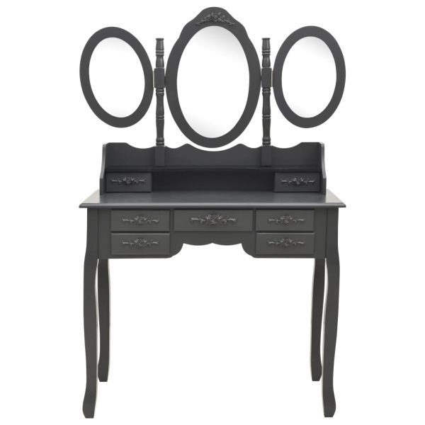 Tavolo Da Trucco Con Sgabello E Specchio Pieghevole In 3 Grigio - Image 3