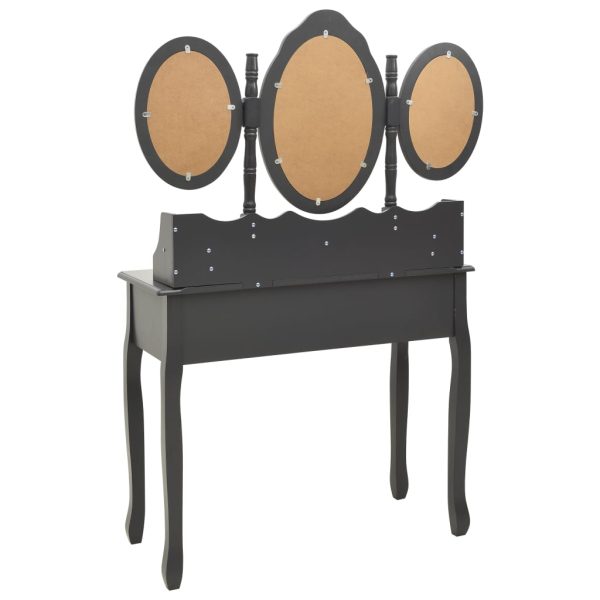 Tavolo Da Trucco Con Sgabello E Specchio Pieghevole In 3 Grigio - Image 6