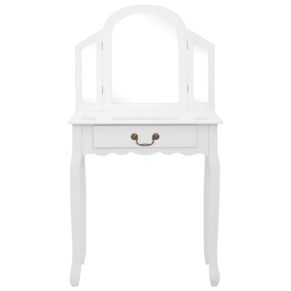 Tavolo Da Trucco E Sgabello Bianco 65x36x128 Cm Paulownia E Mdf - Image 3